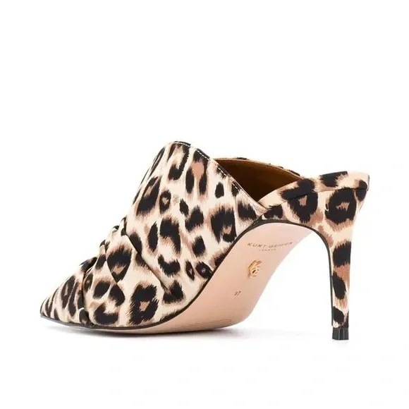 Kurt Geiger Bella Leopard Mules with Green Jewel Eye - Picture 3 of 5